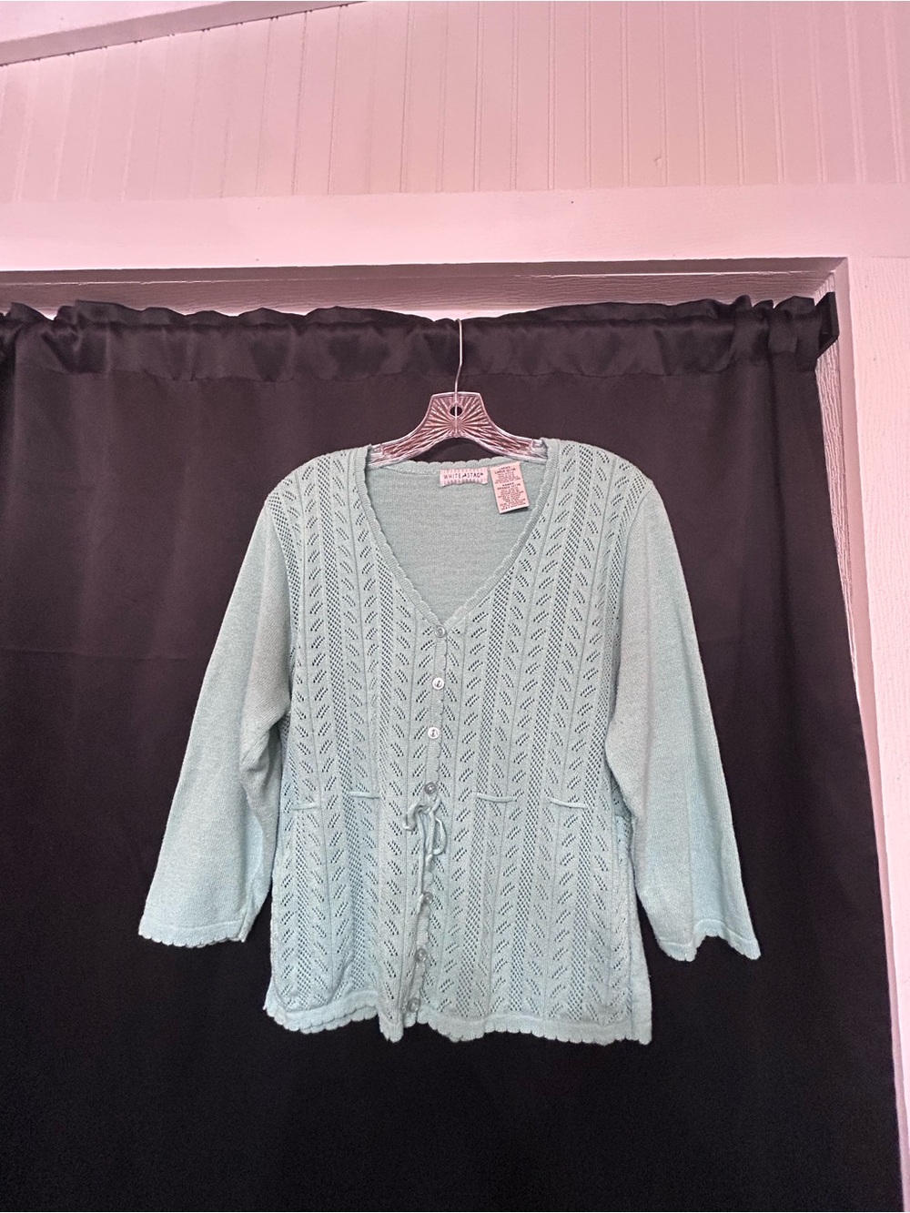 White Stag Mint Green V-Neck Openwork Knit Cardigan